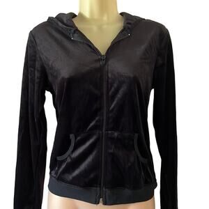 Conspiracy 2 Black Velour Hoodie Jacket Juniors Size Small Front Zip Y2K